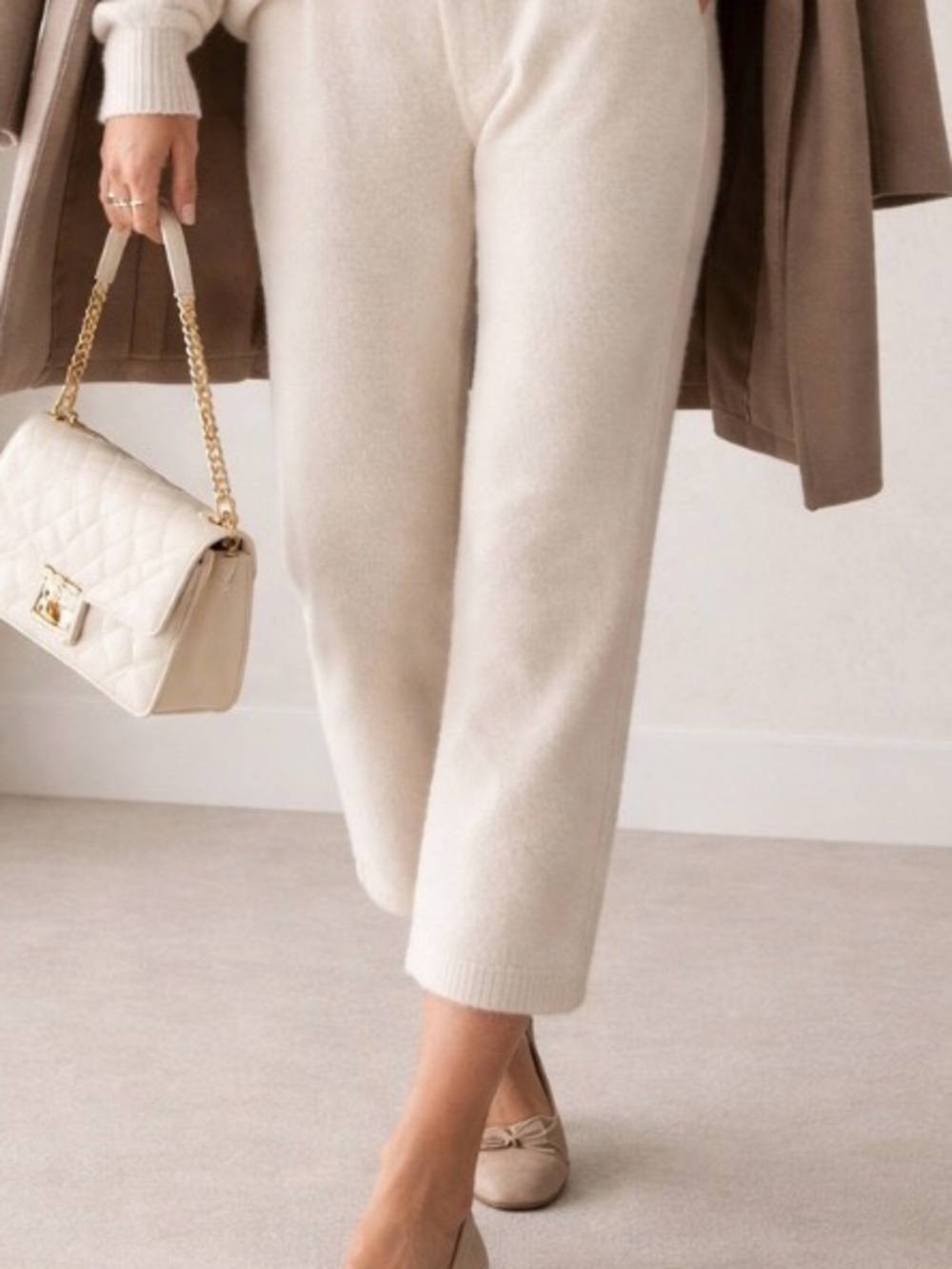 Vintage Claudine Angora Lambswool Knit Pants Ivory Small